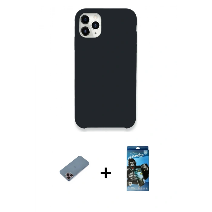 MARSİLYAN™- iPhone 11 Pro Kılıf Zirve Modern Özel Seri - Siyah 34D Izgaralı Cam + Shine Kamera Lens Koruma Cam - PE