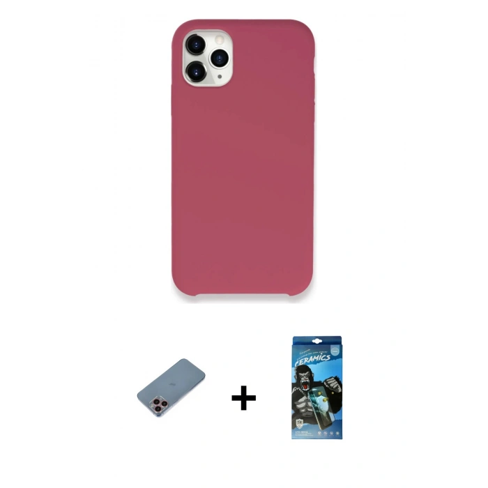 MARSİLYAN™- iPhone 11 Pro Kılıf Zirve Modern Özel Seri - Siyah 34D Izgaralı Cam + Shine Kamera Lens Koruma Cam - PE