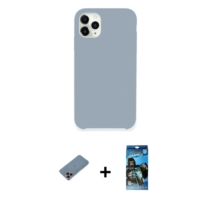 MARSİLYAN™- iPhone 11 Pro Kılıf Zirve Modern Özel Seri - Siyah 34D Izgaralı Cam + Shine Kamera Lens Koruma Cam - PE