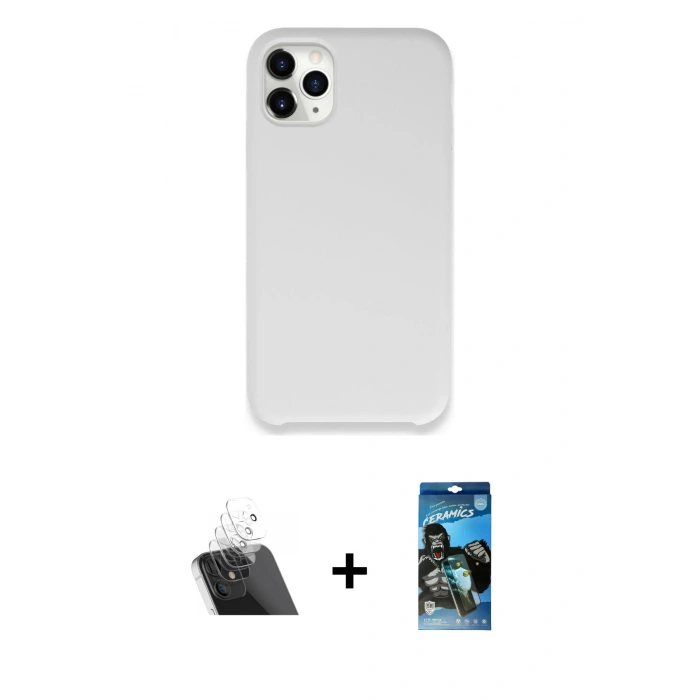 MARSİLYAN™- iPhone 11 Pro Kılıf Zirve Modern Özel Seri - Siyah 34D Izgaralı Cam + Kamera Lens Koruma Cam - SF
