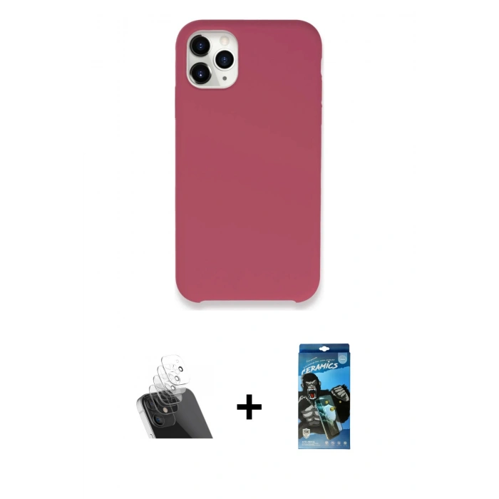 MARSİLYAN™- iPhone 11 Pro Kılıf Zirve Modern Özel Seri - Siyah 34D Izgaralı Cam + Kamera Lens Koruma Cam - SF