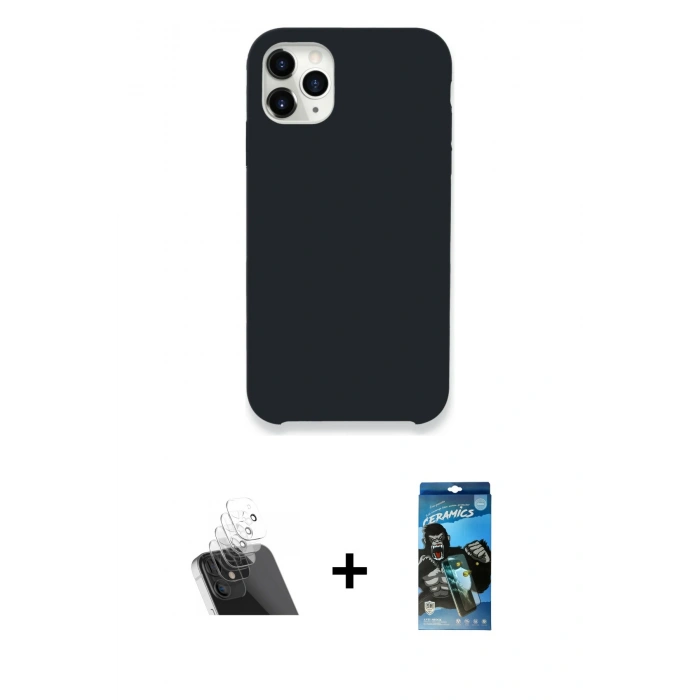 MARSİLYAN™- iPhone 11 Pro Kılıf Zirve Modern Özel Seri - Siyah 34D Izgaralı Cam + Kamera Lens Koruma Cam - SF