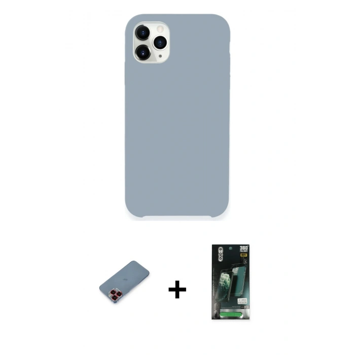 MARSİLYAN™- iPhone 11 Pro Kılıf Zirve Modern Özel Seri - Siyah 360 Mat Full Body Arka Koruyucu + Metal Kamera Lens Koruma Cam - KI