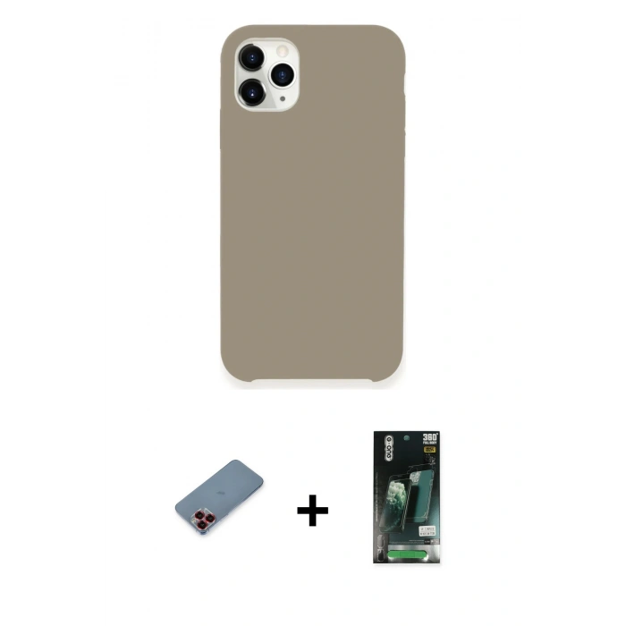 MARSİLYAN™- iPhone 11 Pro Kılıf Zirve Modern Özel Seri - Siyah 360 Mat Full Body Arka Koruyucu + Metal Kamera Lens Koruma Cam - KI