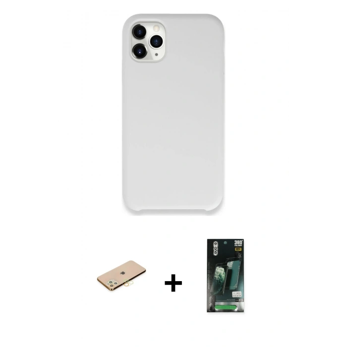 MARSİLYAN™- iPhone 11 Pro Kılıf Zirve Modern Özel Seri - Siyah 360 Mat Full Body Arka Koruyucu + Renkli Kamera Lens Koruma Cam - PE