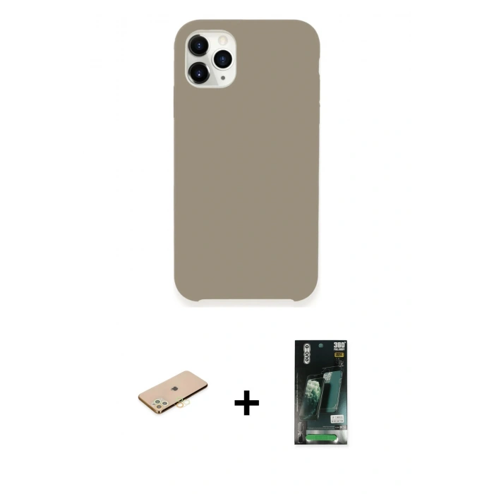 MARSİLYAN™- iPhone 11 Pro Kılıf Zirve Modern Özel Seri - Siyah 360 Mat Full Body Arka Koruyucu + Renkli Kamera Lens Koruma Cam - PE