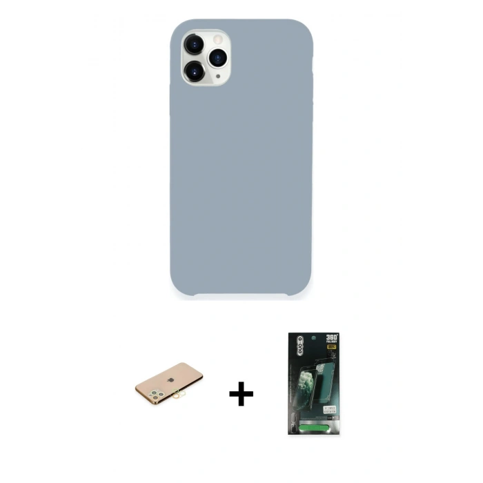 MARSİLYAN™- iPhone 11 Pro Kılıf Zirve Modern Özel Seri - Siyah 360 Mat Full Body Arka Koruyucu + Renkli Kamera Lens Koruma Cam - PE