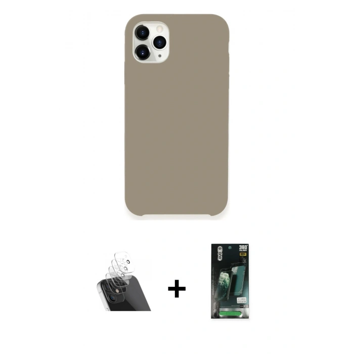 MARSİLYAN™- iPhone 11 Pro Kılıf Zirve Modern Özel Seri - Siyah 360 Mat Full Body Arka Koruyucu + Kamera Lens Koruma Cam - SF