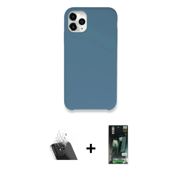 MARSİLYAN™- iPhone 11 Pro Kılıf Zirve Modern Özel Seri - Siyah 360 Mat Full Body Arka Koruyucu + Kamera Lens Koruma Cam - SF