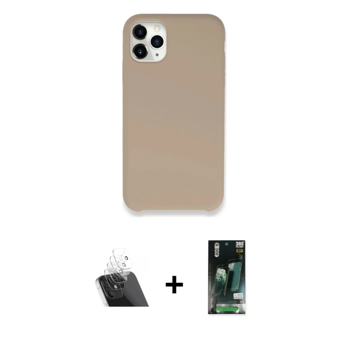 MARSİLYAN™- iPhone 11 Pro Kılıf Zirve Modern Özel Seri - Siyah 360 Mat Full Body Arka Koruyucu + Kamera Lens Koruma Cam - SF