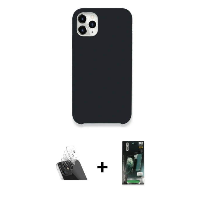 MARSİLYAN™- iPhone 11 Pro Kılıf Zirve Modern Özel Seri - Siyah 360 Mat Full Body Arka Koruyucu + Kamera Lens Koruma Cam - SF