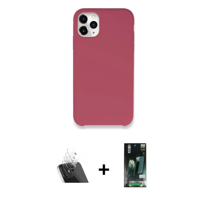 MARSİLYAN™- iPhone 11 Pro Kılıf Zirve Modern Özel Seri - Siyah 360 Mat Full Body Arka Koruyucu + Kamera Lens Koruma Cam - SF
