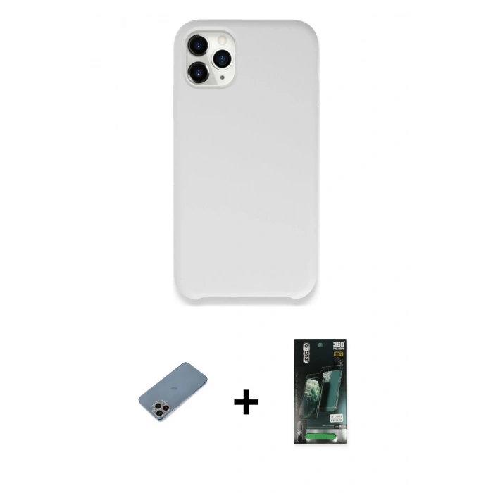 MARSİLYAN™- iPhone 11 Pro Kılıf Zirve Modern Özel Seri - Siyah 360 Mat Full Body Arka Koruyucu + Shine Kamera Lens Koruma Cam - GI