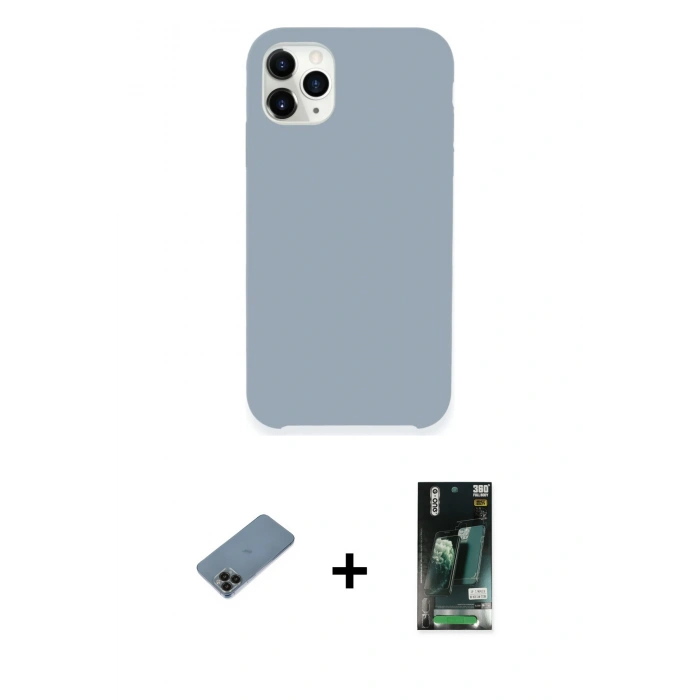MARSİLYAN™- iPhone 11 Pro Kılıf Zirve Modern Özel Seri - Siyah 360 Mat Full Body Arka Koruyucu + Shine Kamera Lens Koruma Cam - SH