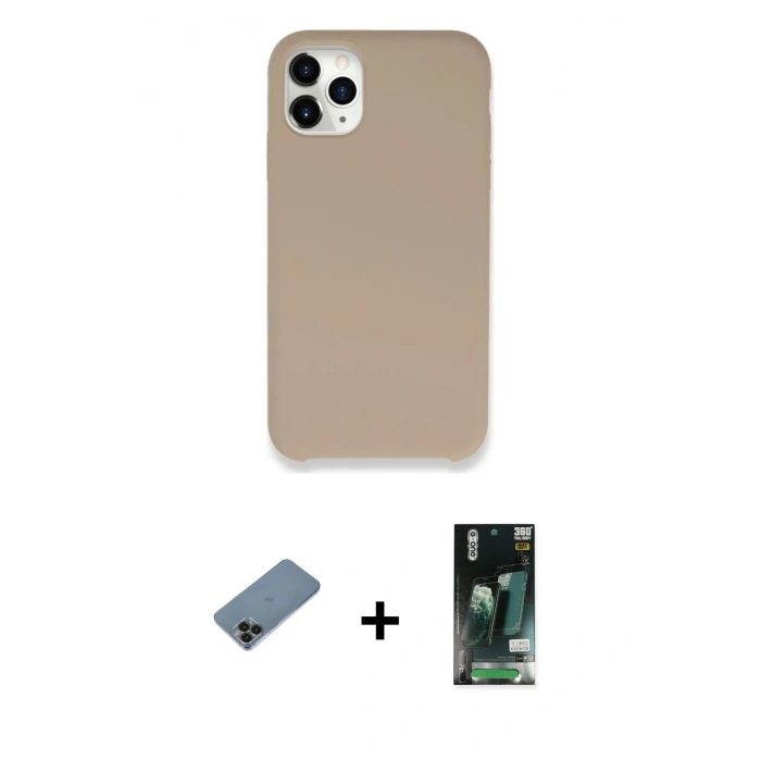 MARSİLYAN™- iPhone 11 Pro Kılıf Zirve Modern Özel Seri - Siyah 360 Mat Full Body Arka Koruyucu + Shine Kamera Lens Koruma Cam - SH