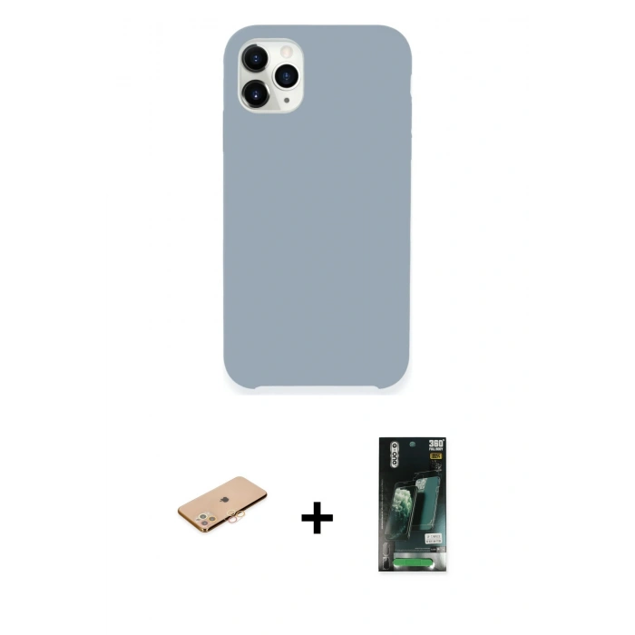 MARSİLYAN™- iPhone 11 Pro Kılıf Zirve Modern Özel Seri - Siyah 360 Mat Full Body Arka Koruyucu + Renkli Kamera Lens Koruma Cam - TU