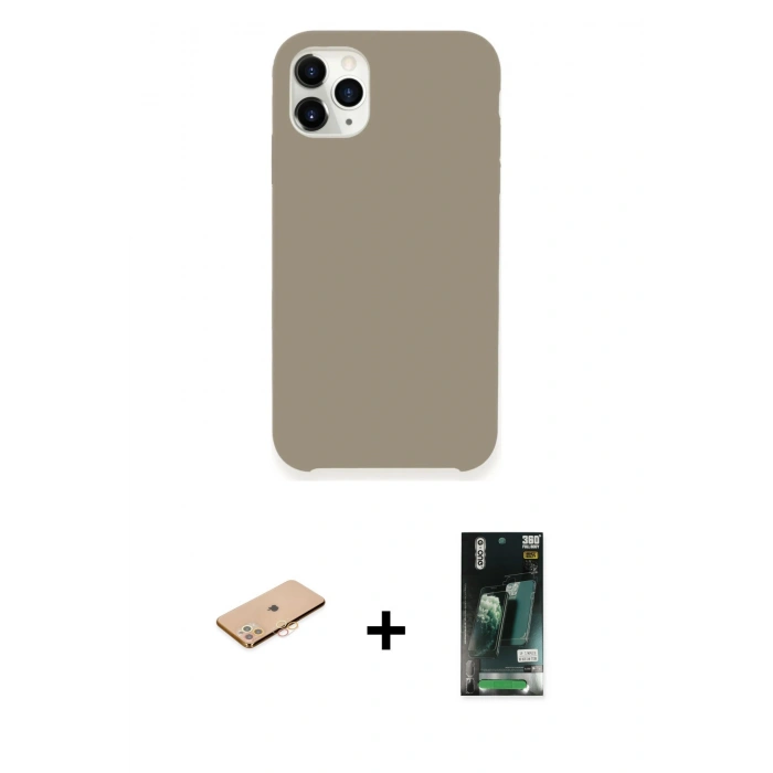 MARSİLYAN™- iPhone 11 Pro Kılıf Zirve Modern Özel Seri - Siyah 360 Mat Full Body Arka Koruyucu + Renkli Kamera Lens Koruma Cam - TU