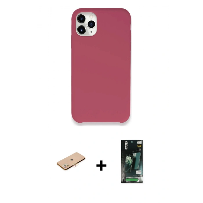 MARSİLYAN™- iPhone 11 Pro Kılıf Zirve Modern Özel Seri - Siyah 360 Mat Full Body Arka Koruyucu + Renkli Kamera Lens Koruma Cam - TU