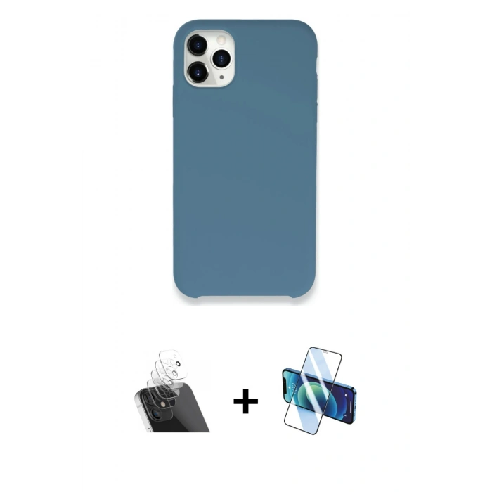 MARSİLYAN™- iPhone 11 Pro Kılıf Zirve Modern Özel Seri - Siyah 3D Antistatik Cam Ekran Koruyucu + Kamera Lens Koruma Cam - SF