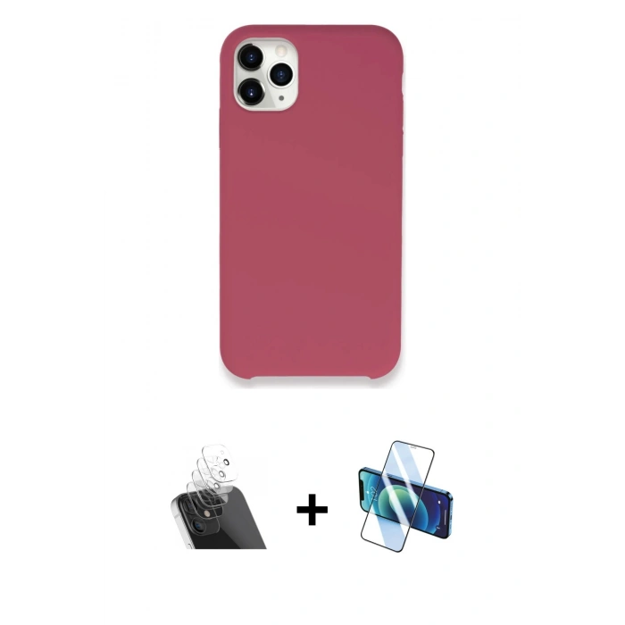 MARSİLYAN™- iPhone 11 Pro Kılıf Zirve Modern Özel Seri - Siyah 3D Antistatik Cam Ekran Koruyucu + Kamera Lens Koruma Cam - SF