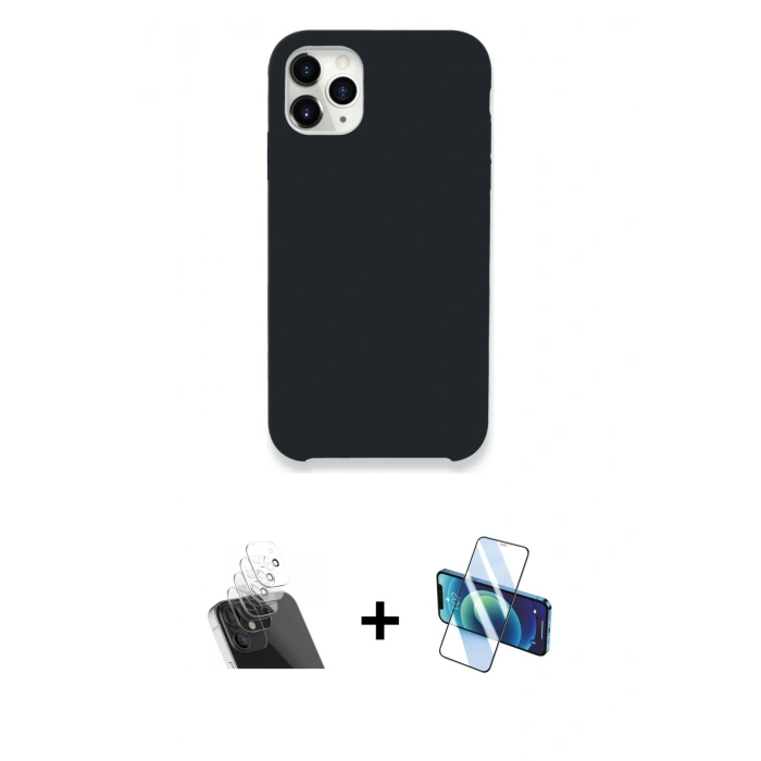 MARSİLYAN™- iPhone 11 Pro Kılıf Zirve Modern Özel Seri - Siyah 3D Antistatik Cam Ekran Koruyucu + Kamera Lens Koruma Cam - SF