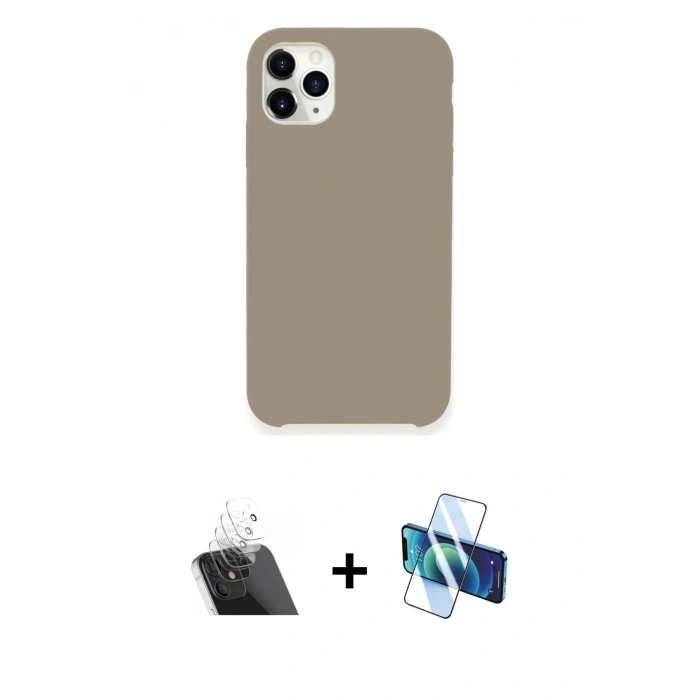 MARSİLYAN™- iPhone 11 Pro Kılıf Zirve Modern Özel Seri - Siyah 3D Antistatik Cam Ekran Koruyucu + Kamera Lens Koruma Cam - SF
