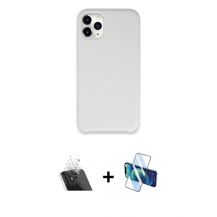 MARSİLYAN™- iPhone 11 Pro Kılıf Zirve Modern Özel Seri - Siyah 3D Antistatik Cam Ekran Koruyucu + Kamera Lens Koruma Cam - SF