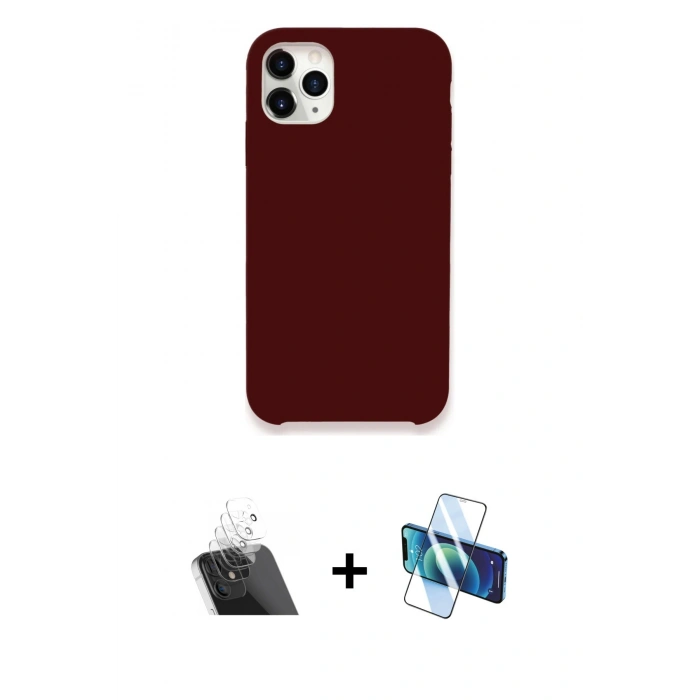 MARSİLYAN™- iPhone 11 Pro Kılıf Zirve Modern Özel Seri - Siyah 3D Antistatik Cam Ekran Koruyucu + Kamera Lens Koruma Cam - SF