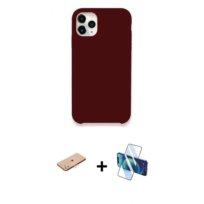 MARSİLYAN™- iPhone 11 Pro Kılıf Zirve Modern Özel Seri - Siyah 3D Antistatik Cam Ekran Koruyucu + Renkli Kamera Lens Koruma Cam - TU