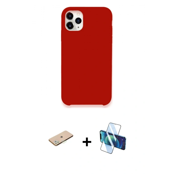 MARSİLYAN™- iPhone 11 Pro Kılıf Zirve Modern Özel Seri - Siyah 3D Antistatik Cam Ekran Koruyucu + Renkli Kamera Lens Koruma Cam - YL