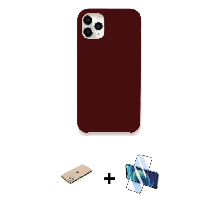 MARSİLYAN™- iPhone 11 Pro Kılıf Zirve Modern Özel Seri - Siyah 3D Antistatik Cam Ekran Koruyucu + Renkli Kamera Lens Koruma Cam - YL