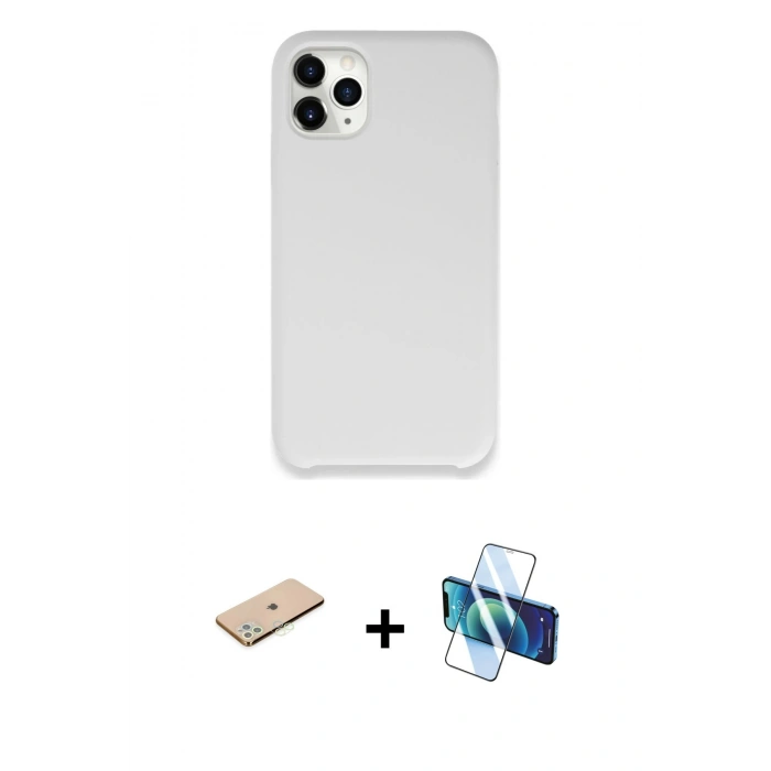MARSİLYAN™- iPhone 11 Pro Kılıf Zirve Modern Özel Seri - Siyah 3D Antistatik Cam Ekran Koruyucu + Renkli Kamera Lens Koruma Cam - YL