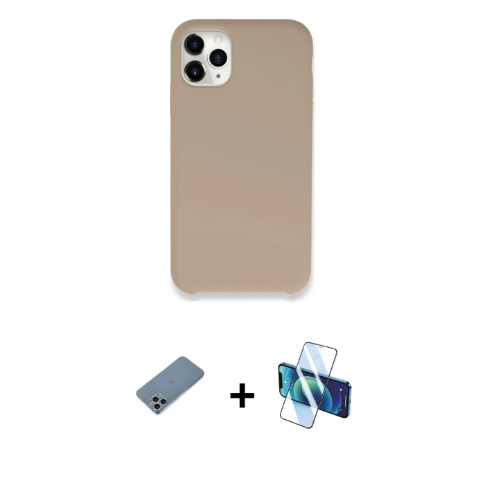MARSİLYAN™- iPhone 11 Pro Kılıf Zirve Modern Özel Seri - Siyah 3D Antistatik Cam Ekran Koruyucu + Shine Kamera Lens Koruma Cam - SABE