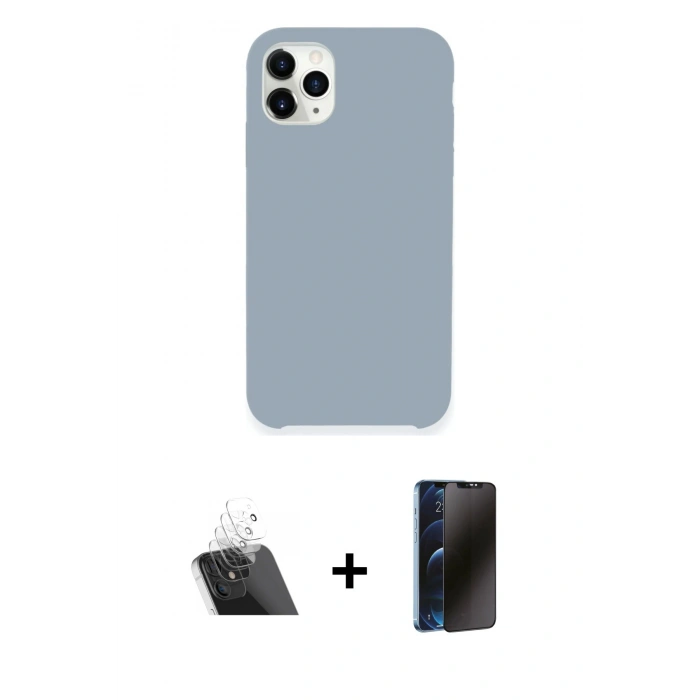 MARSİLYAN™- iPhone 11 Pro Kılıf Zirve Modern Özel Seri - Siyah 3D Antistatik Hayalet Cam Ekran Koruyucu + Kamera Lens Koruma Cam - SF