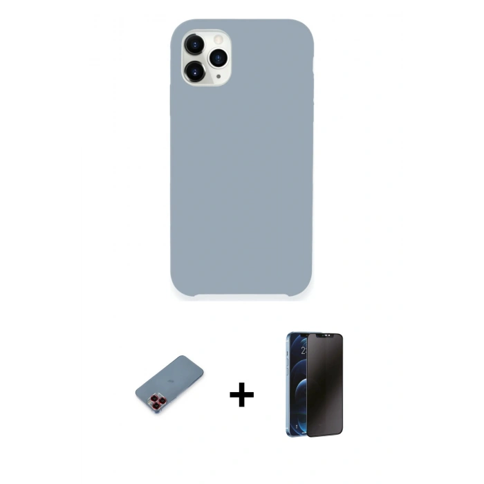 MARSİLYAN™- iPhone 11 Pro Kılıf Zirve Modern Özel Seri - Siyah 3D Antistatik Hayalet Cam Ekran Koruyucu + Metal Kamera Lens Koruma Cam - KI