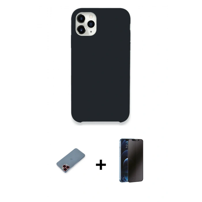 MARSİLYAN™- iPhone 11 Pro Kılıf Zirve Modern Özel Seri - Siyah 3D Antistatik Hayalet Cam Ekran Koruyucu + Metal Kamera Lens Koruma Cam - KI