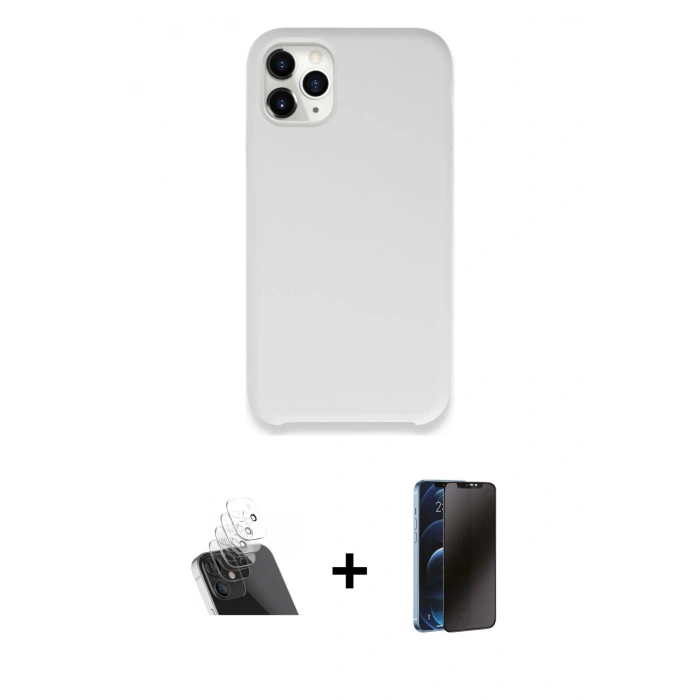 MARSİLYAN™- iPhone 11 Pro Kılıf Zirve Modern Özel Seri - Siyah 3D Antistatik Hayalet Cam Ekran Koruyucu + Kamera Lens Koruma Cam - SF