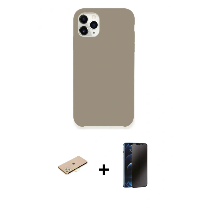 MARSİLYAN™- iPhone 11 Pro Kılıf Zirve Modern Özel Seri - Siyah 3D Antistatik Hayalet Cam Ekran Koruyucu + Renkli Kamera Lens Koruma Cam - PE