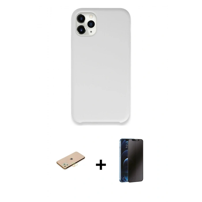 MARSİLYAN™- iPhone 11 Pro Kılıf Zirve Modern Özel Seri - Siyah 3D Antistatik Hayalet Cam Ekran Koruyucu + Renkli Kamera Lens Koruma Cam - PE