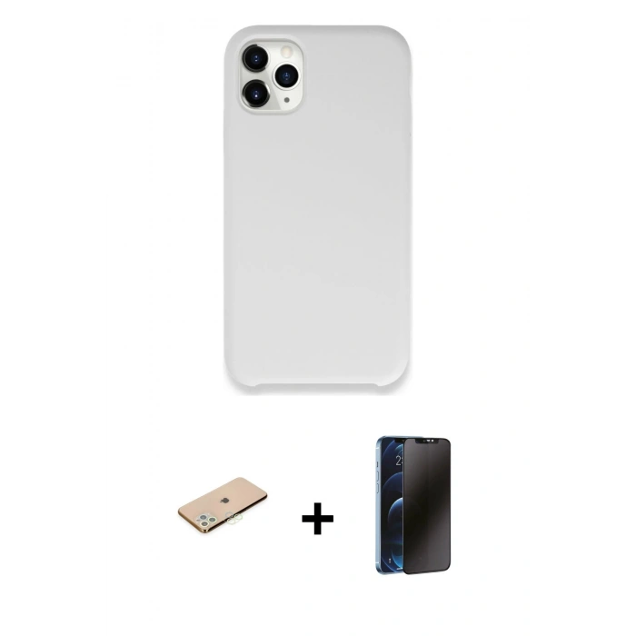 MARSİLYAN™- iPhone 11 Pro Kılıf Zirve Modern Özel Seri - Siyah 3D Antistatik Hayalet Cam Ekran Koruyucu + Renkli Kamera Lens Koruma Cam - YL