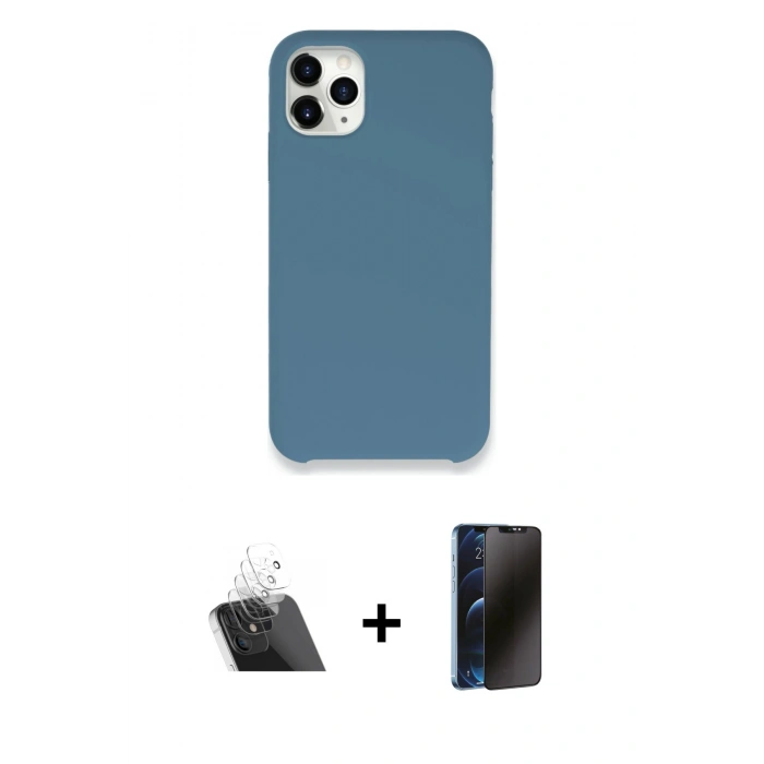 MARSİLYAN™- iPhone 11 Pro Kılıf Zirve Modern Özel Seri - Siyah 3D Antistatik Hayalet Cam Ekran Koruyucu + Kamera Lens Koruma Cam - SF