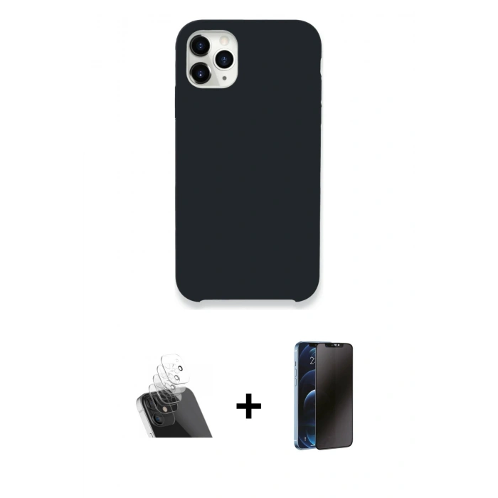 MARSİLYAN™- iPhone 11 Pro Kılıf Zirve Modern Özel Seri - Siyah 3D Antistatik Hayalet Cam Ekran Koruyucu + Kamera Lens Koruma Cam - SF