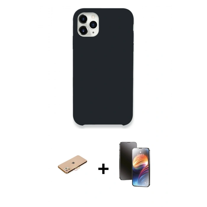 MARSİLYAN™- iPhone 11 Pro Kılıf Zirve Modern Özel Seri - Siyah 3D Antistatik Mat Seramik Nano Ekran Koruyucu + Renkli Kamera Lens Koruma Cam - TU