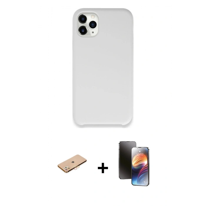 MARSİLYAN™- iPhone 11 Pro Kılıf Zirve Modern Özel Seri - Siyah 3D Antistatik Mat Seramik Nano Ekran Koruyucu + Renkli Kamera Lens Koruma Cam - TU