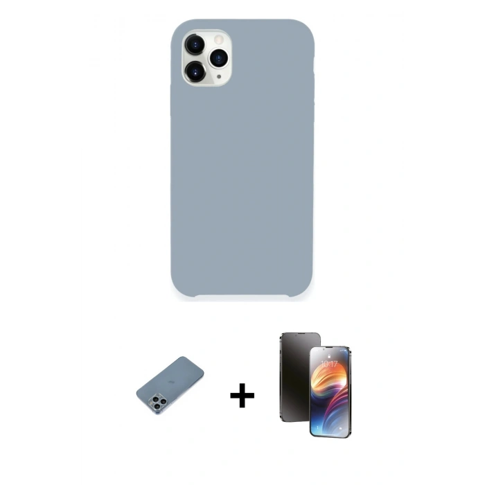 MARSİLYAN™- iPhone 11 Pro Kılıf Zirve Modern Özel Seri - Siyah 3D Antistatik Mat Seramik Nano Ekran Koruyucu + Sierra Blue Shine Kamera Lens Koruma Cam
