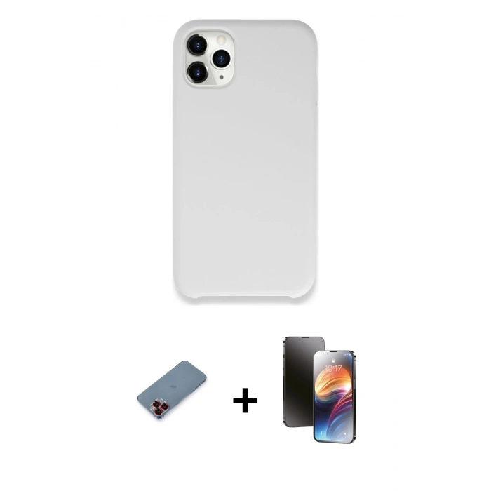 MARSİLYAN™- iPhone 11 Pro Kılıf Zirve Modern Özel Seri - Siyah 3D Antistatik Mat Seramik Nano Ekran Koruyucu + Kırmızı Metal Kamera Lens Koruma Cam