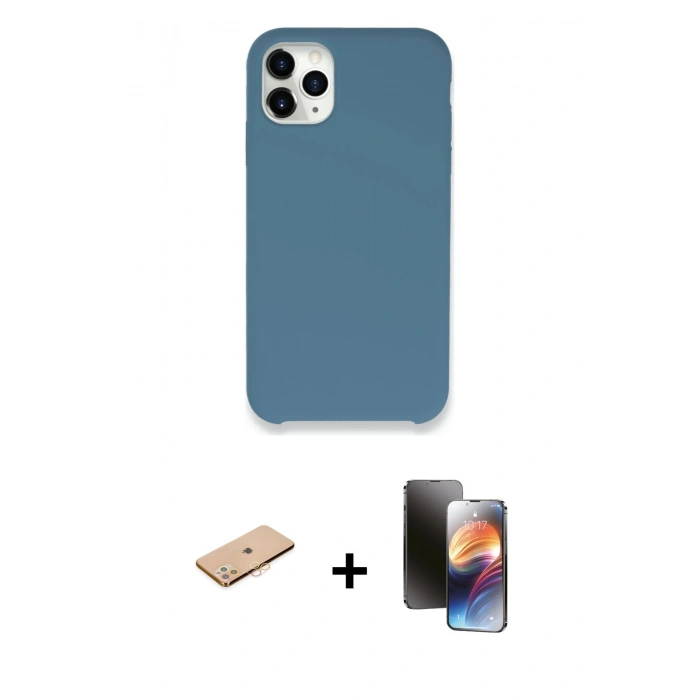 MARSİLYAN™- iPhone 11 Pro Kılıf Zirve Modern Özel Seri - Siyah 3D Antistatik Mat Seramik Nano Ekran Koruyucu + Renkli Kamera Lens Koruma Cam - TU