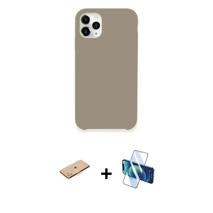 MARSİLYAN™- iPhone 11 Pro Kılıf Zirve Modern Özel Seri - Siyah 3D Antistatik Seramik Nano Ekran Koruyucu + Renkli Kamera Lens Koruma Cam - TU