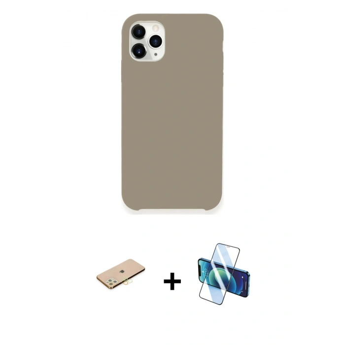 MARSİLYAN™- iPhone 11 Pro Kılıf Zirve Modern Özel Seri - Siyah 3D Antistatik Seramik Nano Ekran Koruyucu + Renkli Kamera Lens Koruma Cam - PE