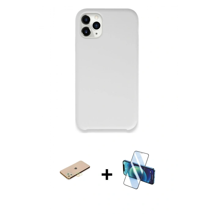 MARSİLYAN™- iPhone 11 Pro Kılıf Zirve Modern Özel Seri - Siyah 3D Antistatik Seramik Nano Ekran Koruyucu + Renkli Kamera Lens Koruma Cam - PE